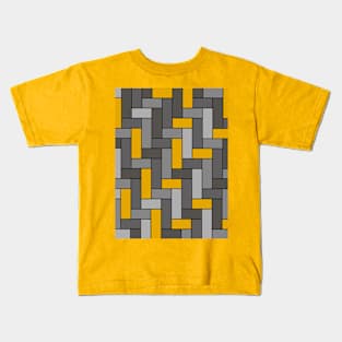 Geometric Tiles in Grey and Mustard Yellow Kids T-Shirt